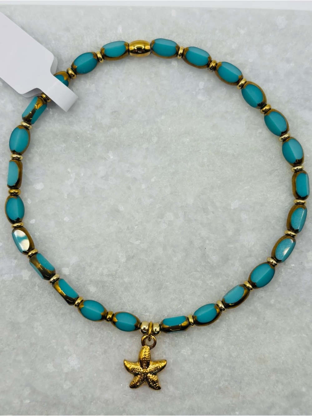 *Anklet* Gold Starfish & Crystal Stretchy Ankle Bracelet - Picture 3 of 7